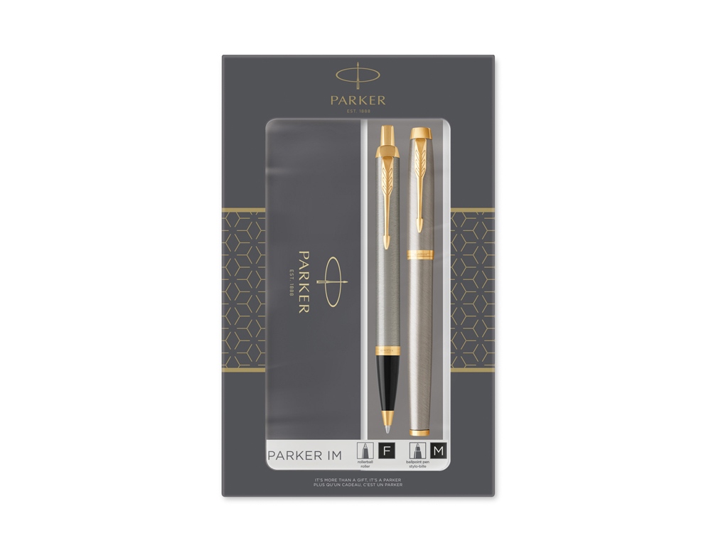 Набор Parker IM Core Brushed Metal GT: ручка шариковая, ручка роллер (серебристый)